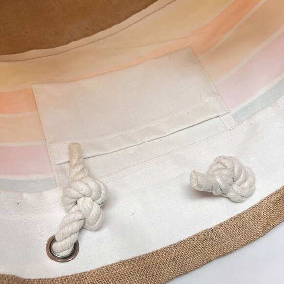 Tommy Bahama Reusable Tote Beach Bag Jute Bottom Rope Handles XL Large Striped - Picture 7 of 9